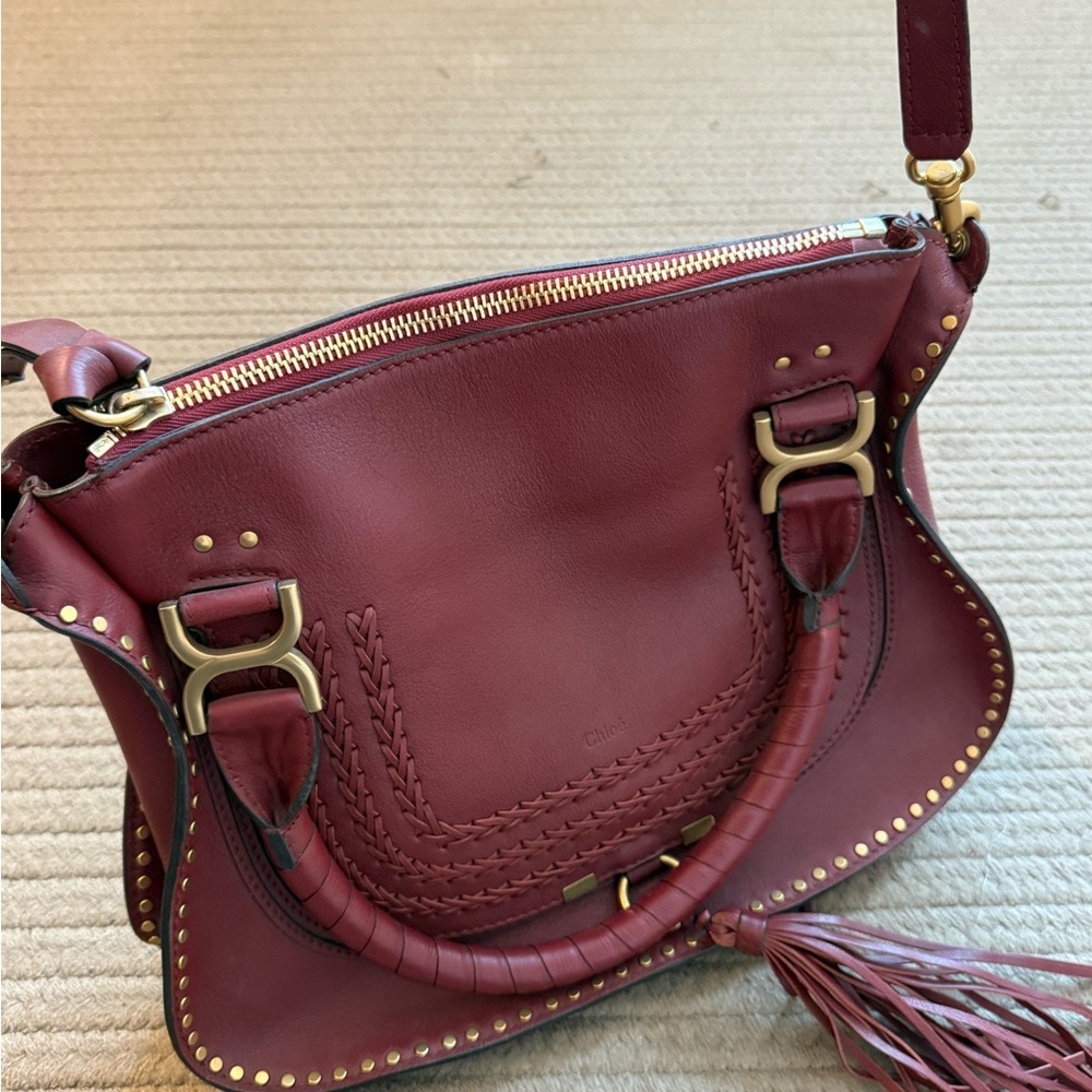Chloe Brown Marcie Shoulder Bag with Gold Hardware and Smooth Texture